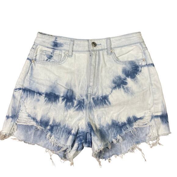 American Eagle Women's Tie Dye Denim Shorts Boyfriend Shortie Size 4 Blue Casual - Picture 1 of 12